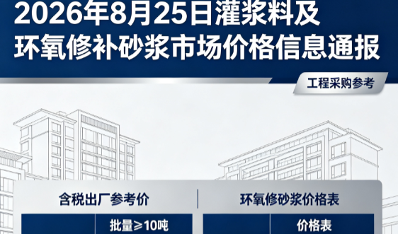 普兰2026年8月25日灌浆料及环氧修补砂浆市场价格信息通报
